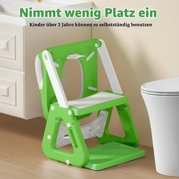 Toilettensitz für Kinder Mit Treppe - 2-in-1 WC Sitz Mit Gepolstertem Sitz, Höhenverstellbar Faltbar