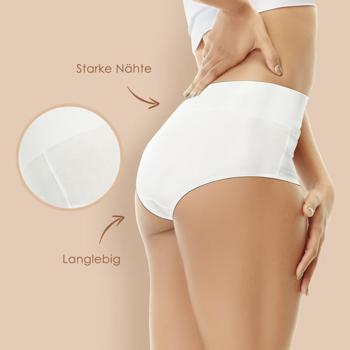 YouShow Unterhosen Damen 5er Pack Baumwolle Hohe Taille Unterwäsche Slip Stretchanteil S Weiss, S We