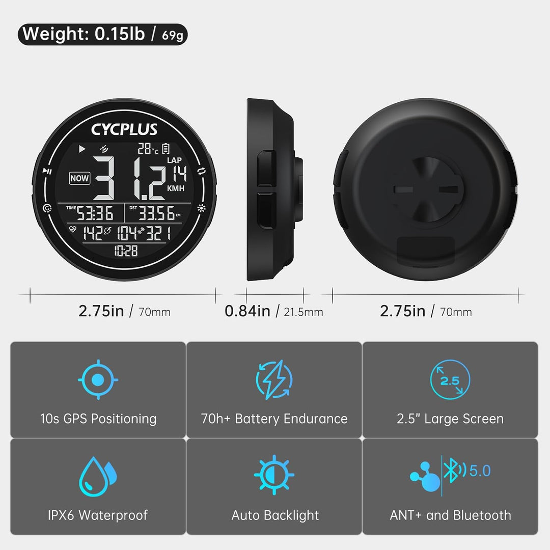 CYCPLUS Fahrradcomputer GPS Fahrradtacho Kabellos, Wasserdicht IPX6 Fahrrad Computer ANT+ Drahtloser