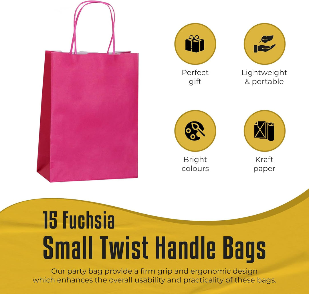 Thepaperbagstore 25 Fuchsia Klein Partytüten aus Papier mit Henkeln – 18x22x8cm – Bunte Geschenktüte