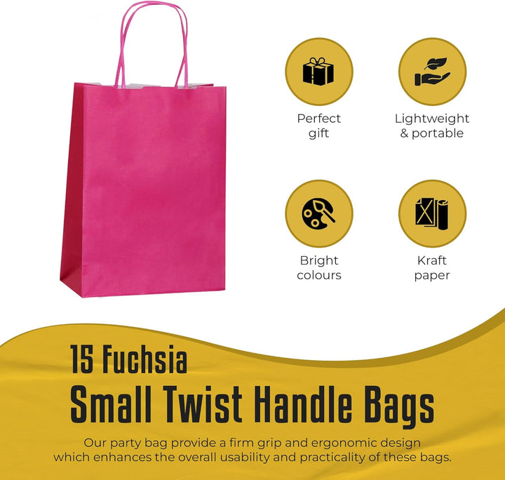 Thepaperbagstore 25 Fuchsia Klein Partytüten aus Papier mit Henkeln – 18x22x8cm – Bunte Geschenktüte