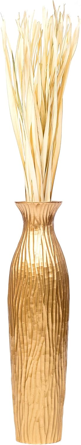 Leewadee Grosse Bodenvase für Dekozweige hohe Standvase Design Holzvase, Holz, 70 cm, golden 70 cm G