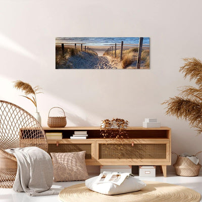 Panorama Bilder auf Leinwand Meer Strand Düne Leinwandbild mit Rahmen 90x30cm Wandbilder Dekoration