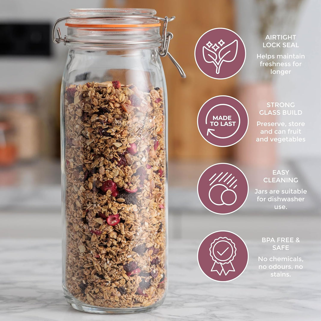 Kilner Einmachglas mit Bügelverschluss 2,1 L rund, Robustes luftdichtes Vorratsglas mit Edelstahlbüg