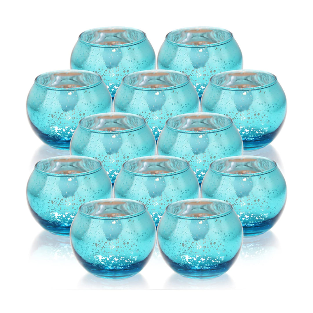 GoMDSA Blaue Votivkerzenhalter, Quecksilberglas Teelichthalter 12er Set, Glas Teelichthalter für Hoc