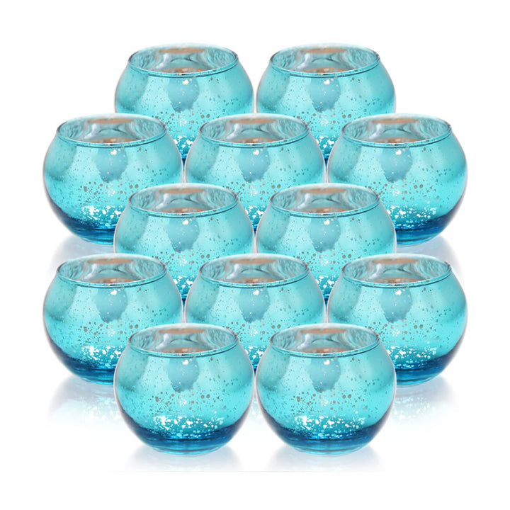GoMDSA Blaue Votivkerzenhalter, Quecksilberglas Teelichthalter 12er Set, Glas Teelichthalter für Hoc