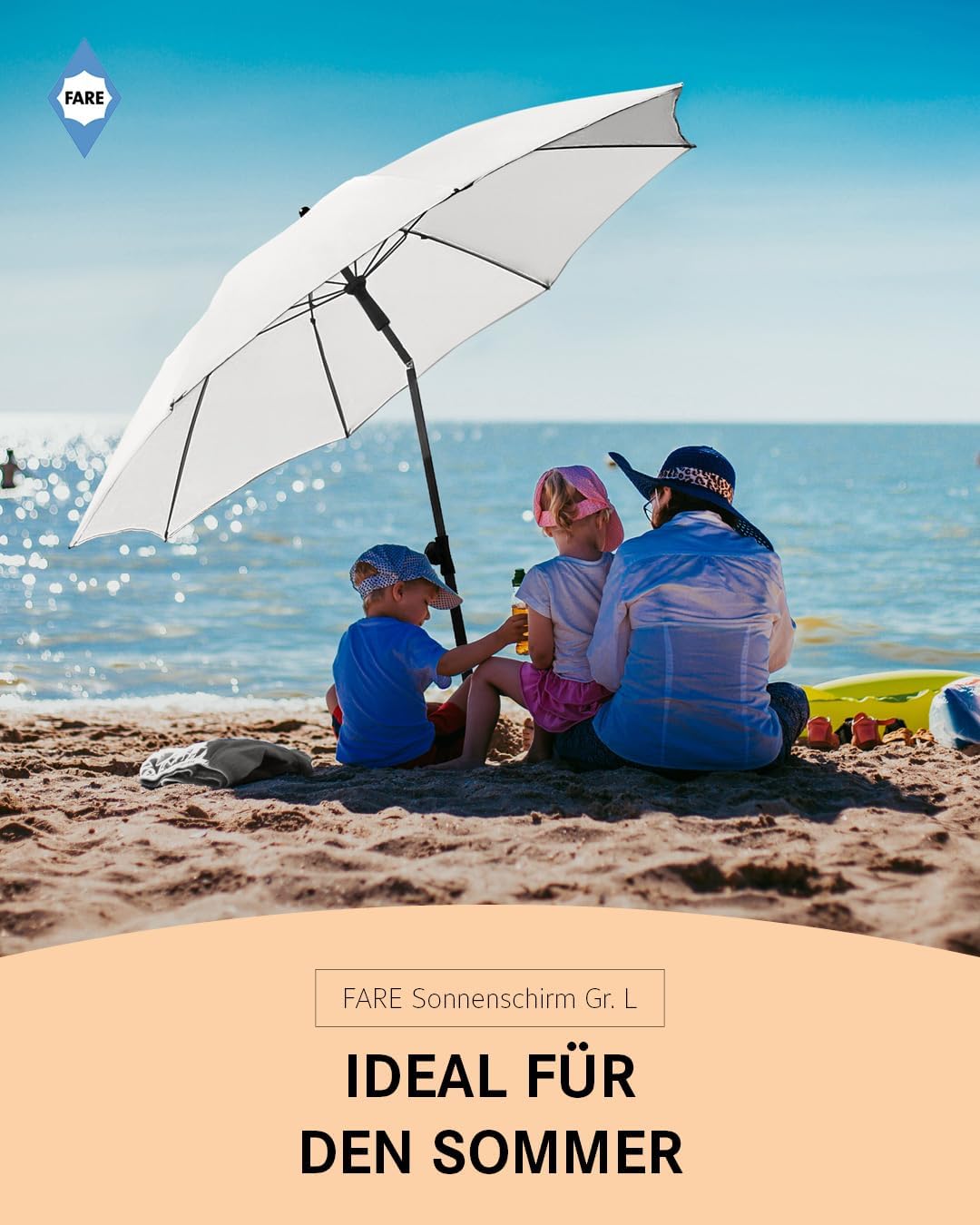 FARE Sonnenschirm Gr. L - 200 cm Durchmesser - UV-Schutz 50+ für Balkon Garten Terrasse Sommer - Tit
