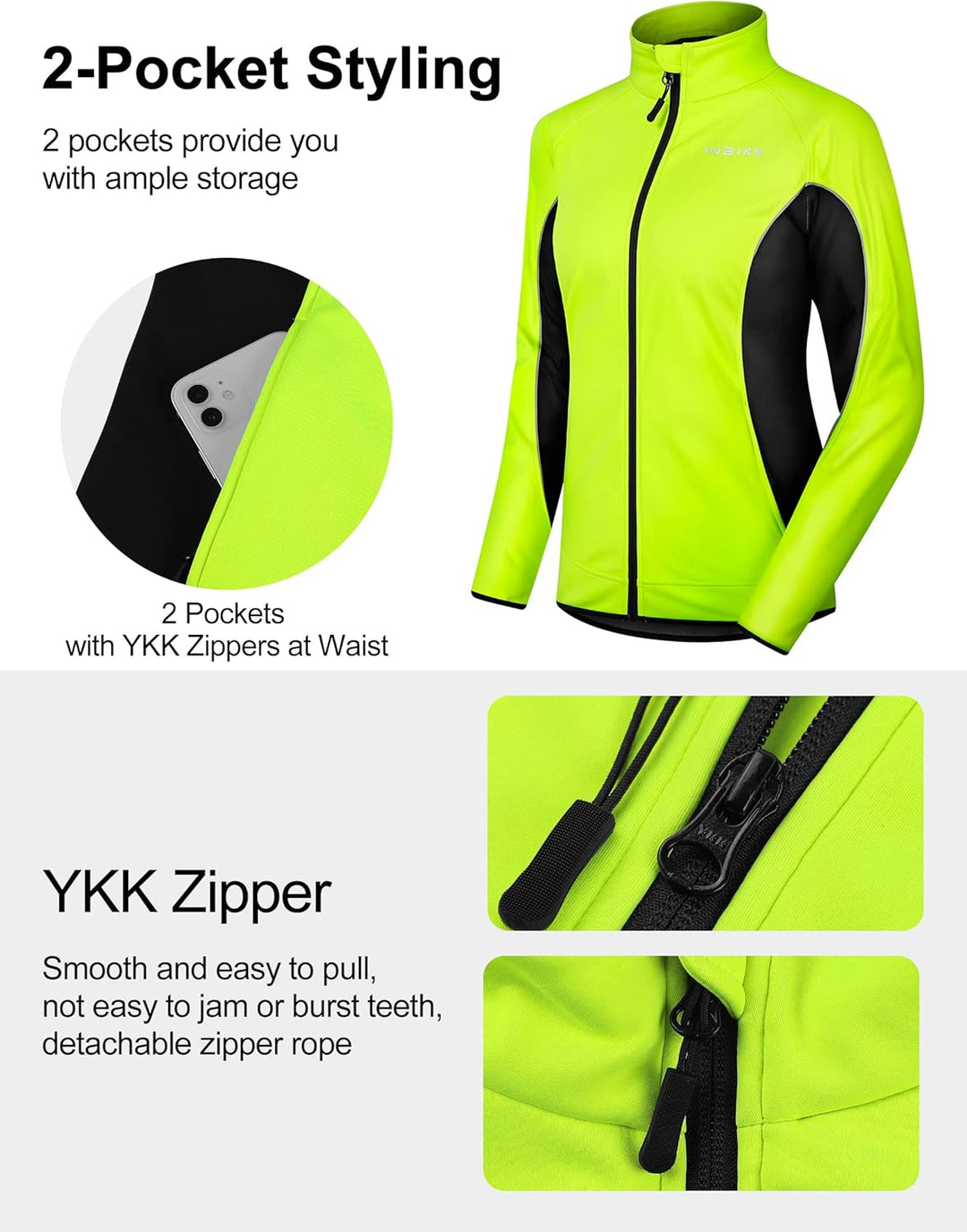 INBIKE Fahrradjacke Damen Winter Thermo Reflektierend Wasserabweisend Winddicht Atmungsaktiv Radjack
