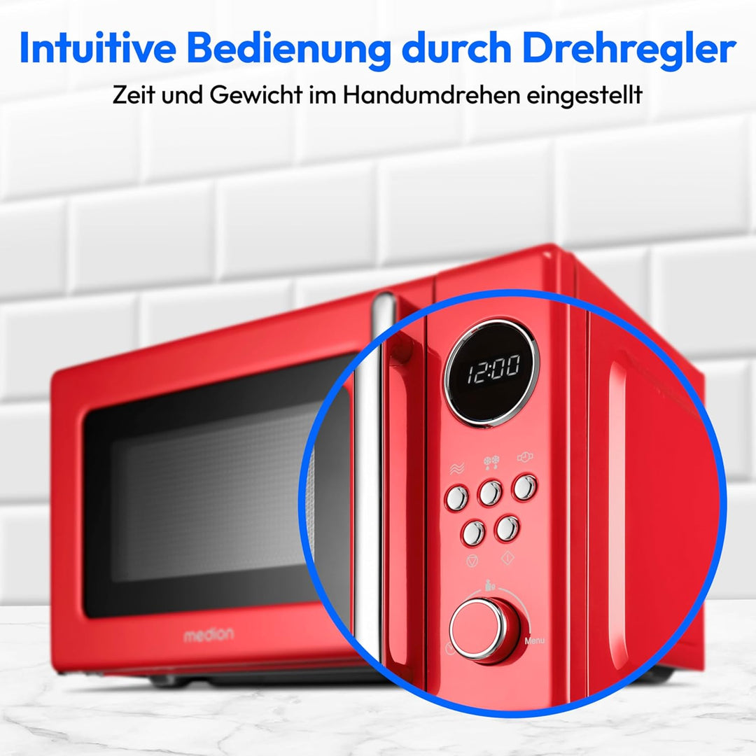 MEDION Retro Mikrowelle klein (20 Liter, ca. 800 Watt, 5 Mikrowellenstufen, 8 Automatikprogramme, Di
