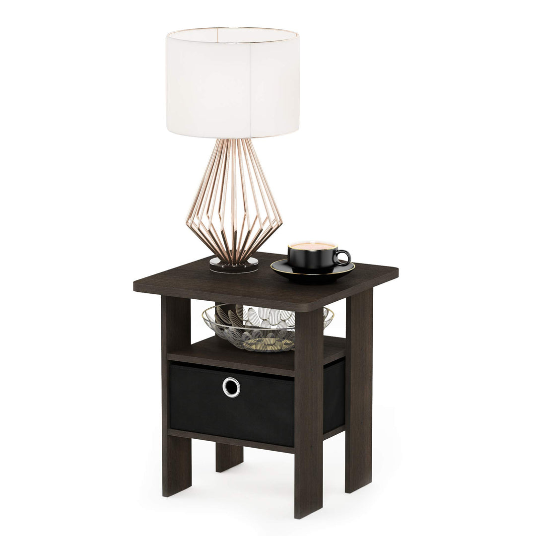 Furinno Andrey Beistelltisch Nachttisch mit Schublade, Dunkelbraun/Schwarz, 39.37 x 39.37 x 44.45 cm