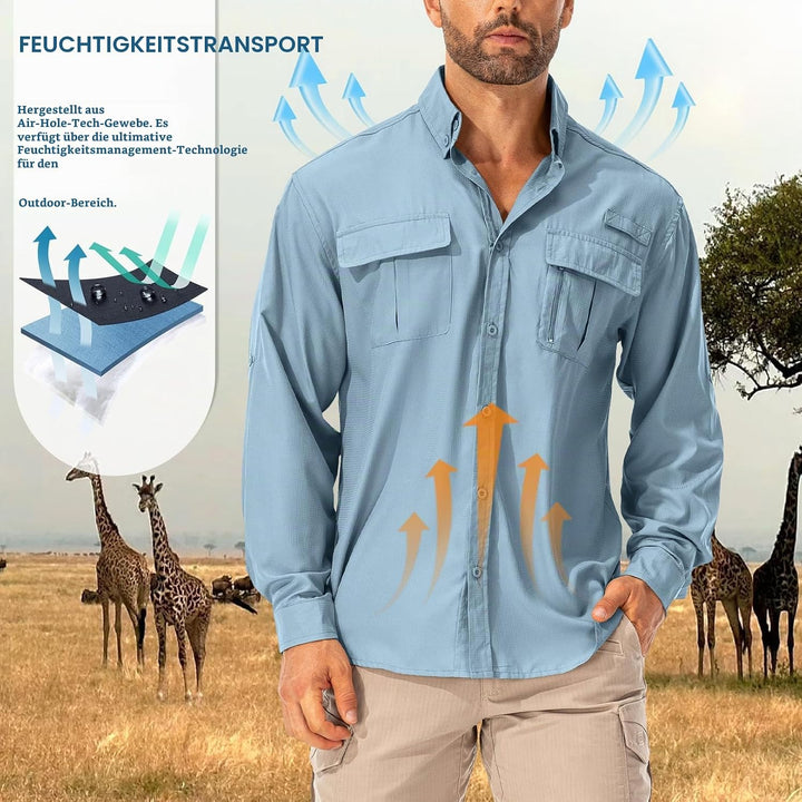 Hemd Herren Safari UPF50+ UV Schutz Wanderhemd Herren Langarm Funktionshemd Outdoorhemd Atmungsaktiv