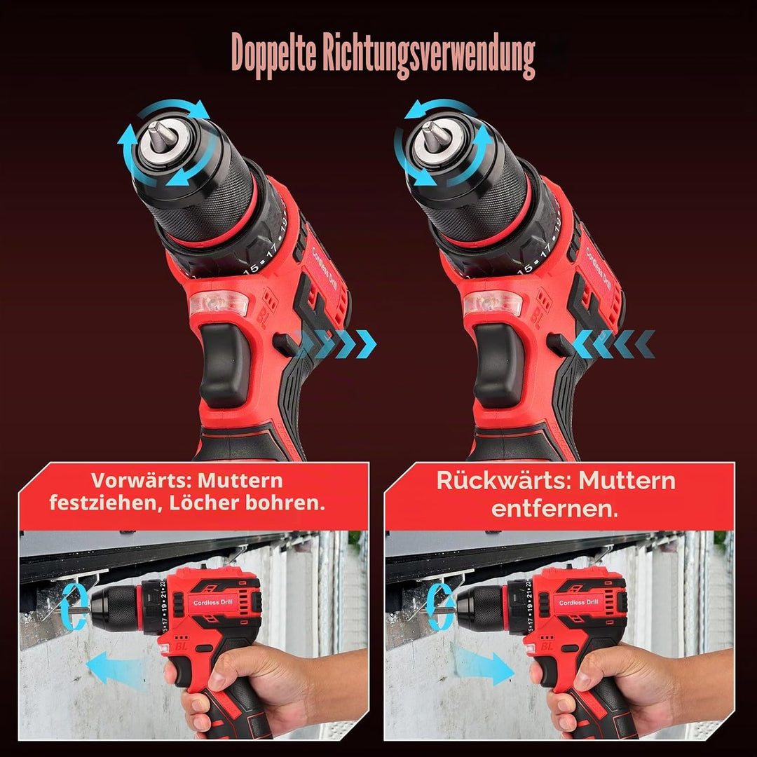 Akku-Schlagbohrmaschine, 60 Nm, 16,8 V, Elektroschrauber, 2 x 2,0 Ah, Batterien 23 + 1, 2 Geschwindi