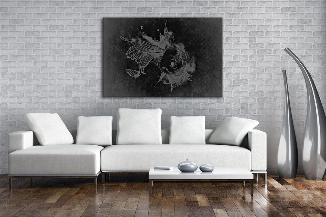 deyoli Zeichnung eines Koi Karpfen Effekt: Schwarz/Weiss Format: 80x60 als Leinwandbild, Motiv ferti