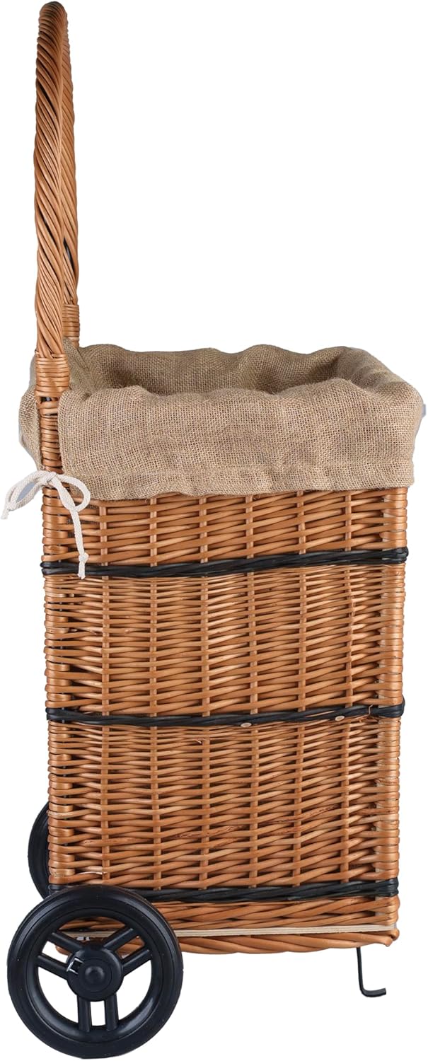 Kaminholzkorb auf Rollen Trolley fahrbar aus Vollweide Kaminkorb Halbrund Rollkorb aus Weide für Kam