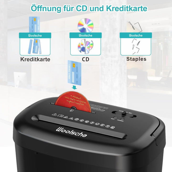 Aktenvernichter, schreddert 12 Blätter auf einmal, kann Kreditkarten/CD und Büroklammern zerkleinern