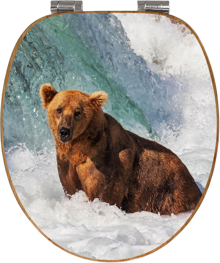 banjado® Design WC Sitz Bambus Absenkautomatik mit Motiv Bär Im Wasser/Toilettendeckel mit Absenkaut