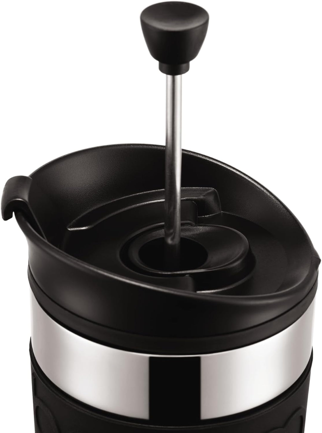 Bodum K11067-01 Travel Press Kaffeebereiter aus Edelstahl in schwarz mit Ersatzdeckel, 350 ml Schwar