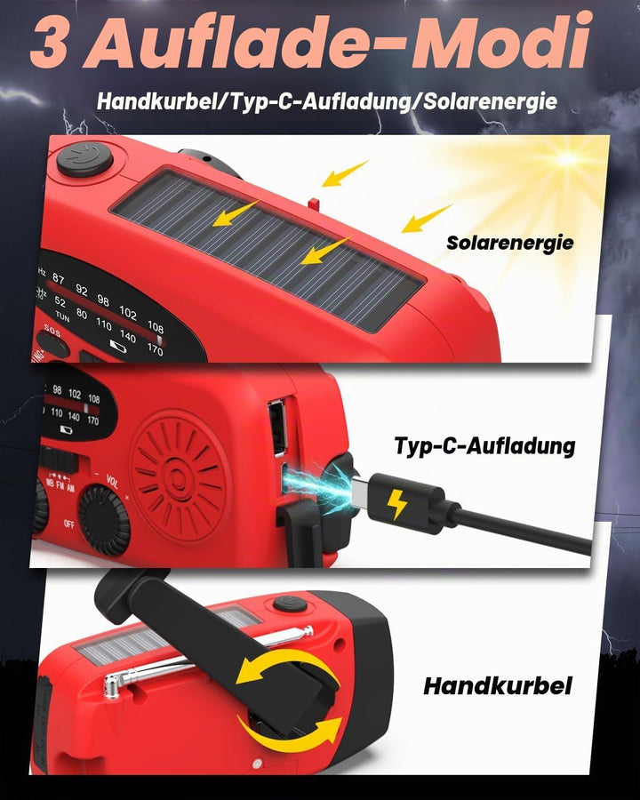 Solar Radio, Esky Kurbelradio AM/FM Wasserdicht Tragbare Radios SOS Alarm Notfallradio mit Power Ban