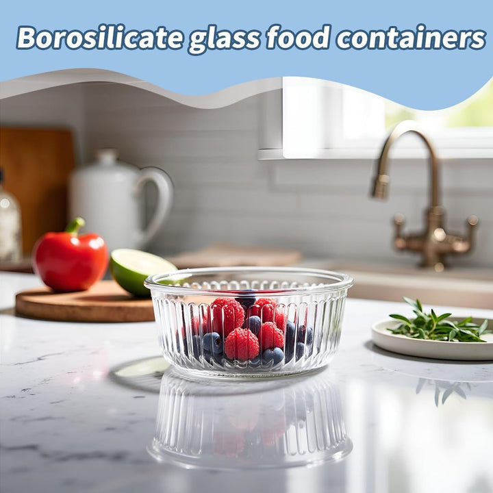 4Pack 370ml Runde Glas Meal Prep Boxen, 12oz Runde Glasbehälter mit Deckel BPA-Fre, Frischhaltedosen