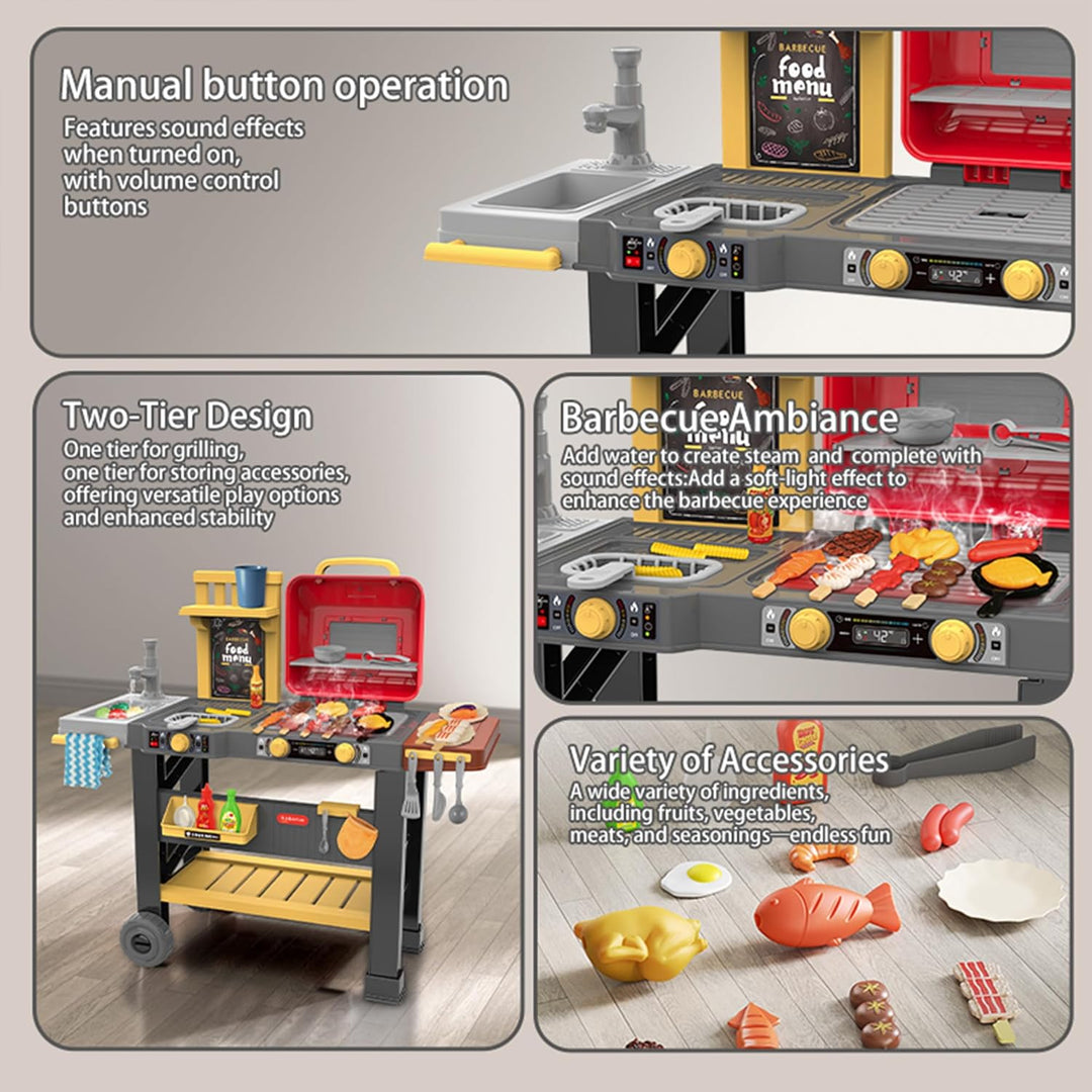 Grill-Spielzeugset für Kinder mit Rauchgeräuschen &amp; Licht, Kindergrill Outdoor Küche Spielzeug Set,