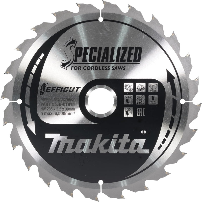 Makita Sägeblatt Efficut Holz für Akku Handkreissägen (235 x 2,2 x 30 mm, 24 Zähne) B-62985