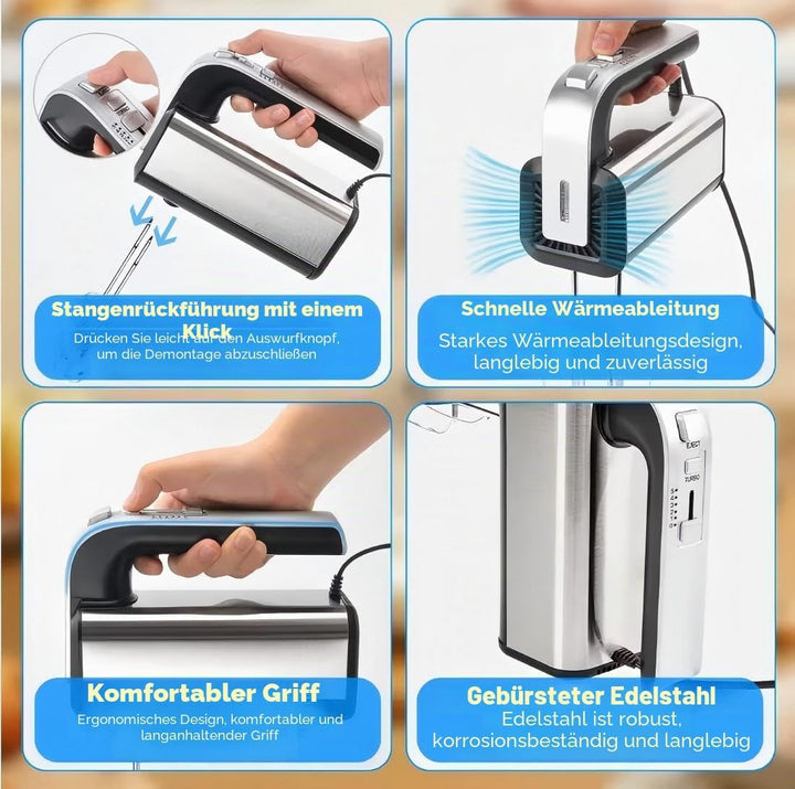 Elektrischer Handmixer, 800 W, Handmischer aus Edelstahl, Handmischer, 5 Geschwindigkeiten mit Ausga