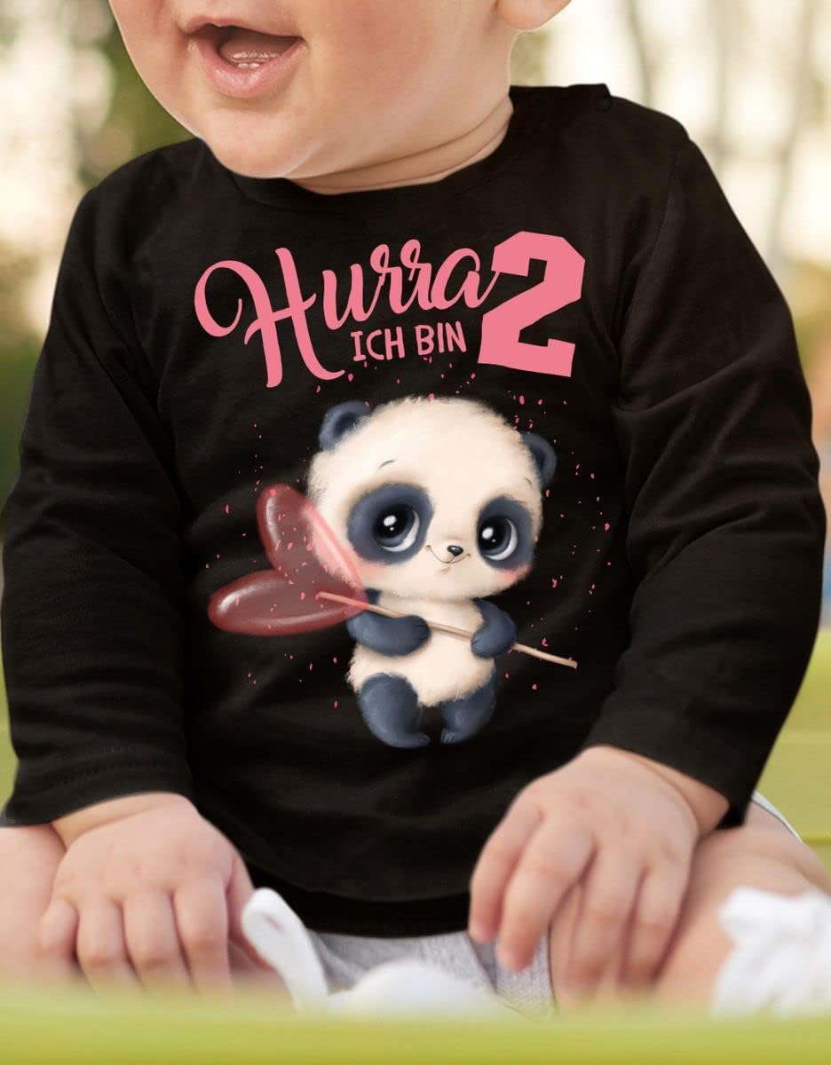miKalino Baby/Kinder Longsleeve mit Spruch Ich Bin Zwei 2 süsser Waschbär Langarm Shirt für Mädchen