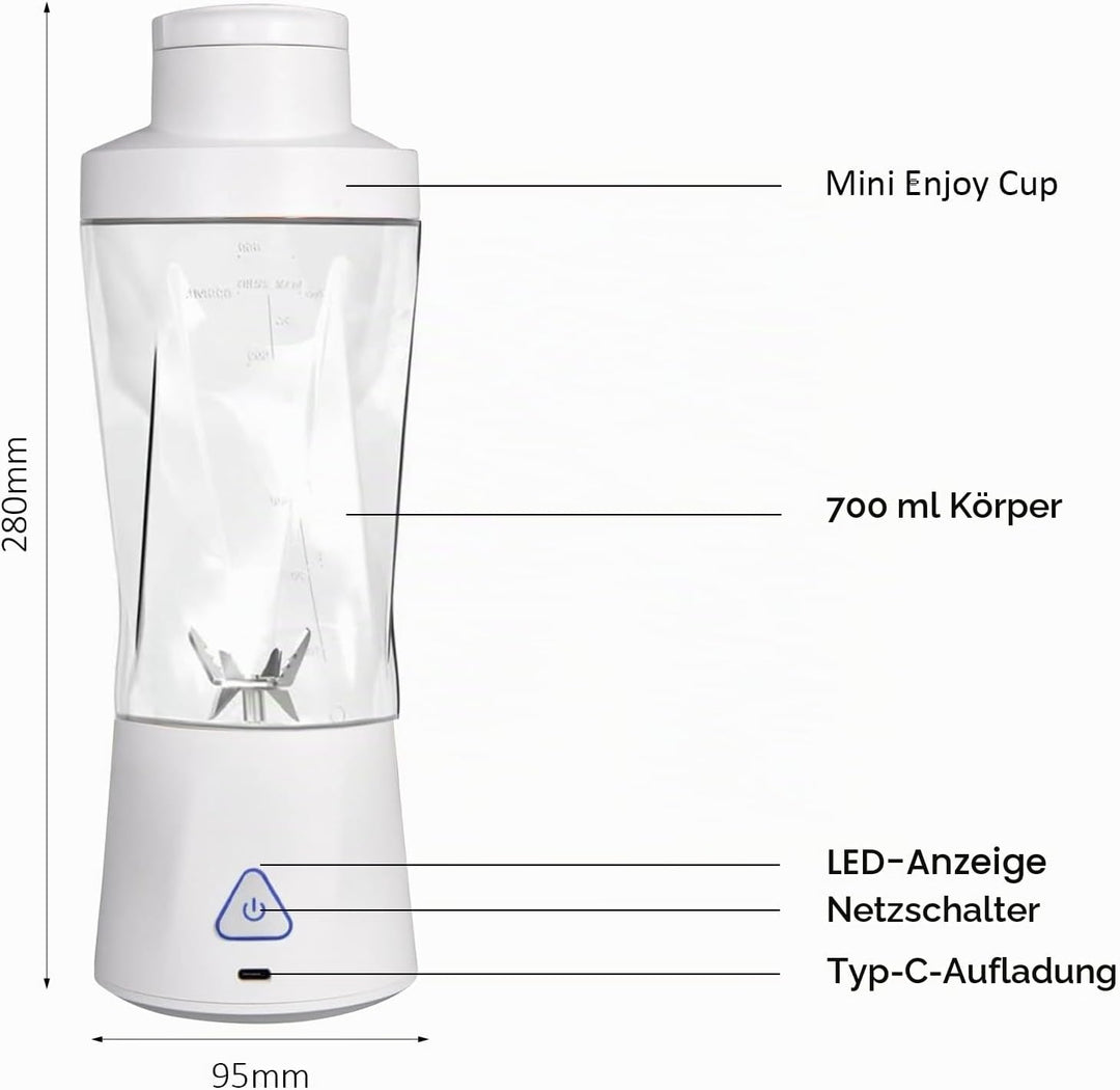 Smoothie Maker to Go, 700ml Tragbarer Mixer, Portable Blender mit 6-Klingen Edelstahl, Mini Mixer fü