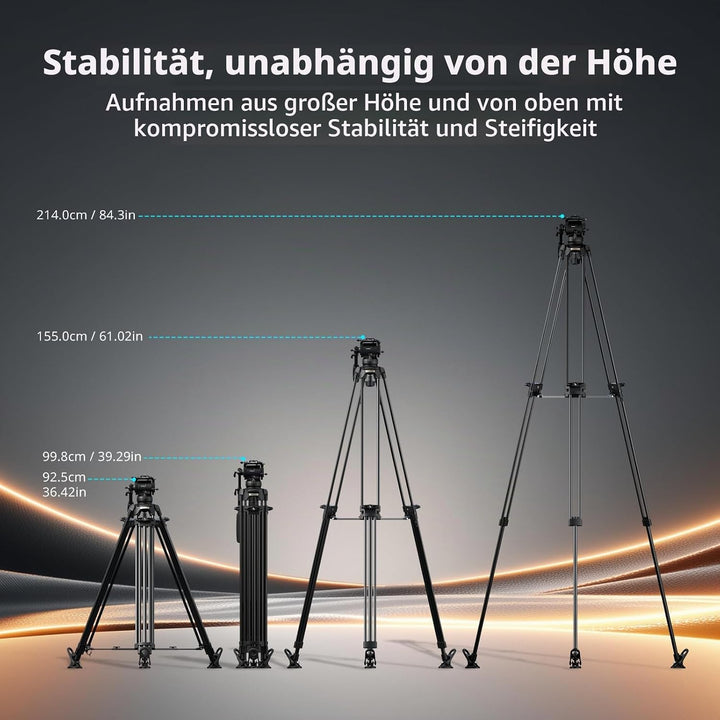 SMALLRIG 214cm FreeSpeed Aluminiumlegierung Video-Stativ, Schwerlast-Kamera-Stativ mit 6-Stufen-Gege