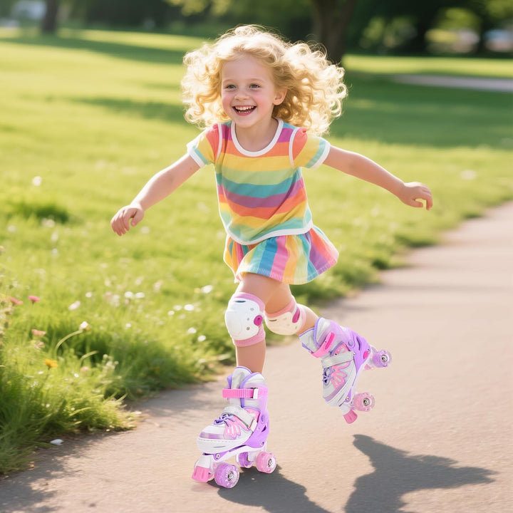 NEMONE Rollschuhe für Mädchen Kinder 4 Grössen Verstellbar Blau Violett Rollschuhe für Kinder Drinne