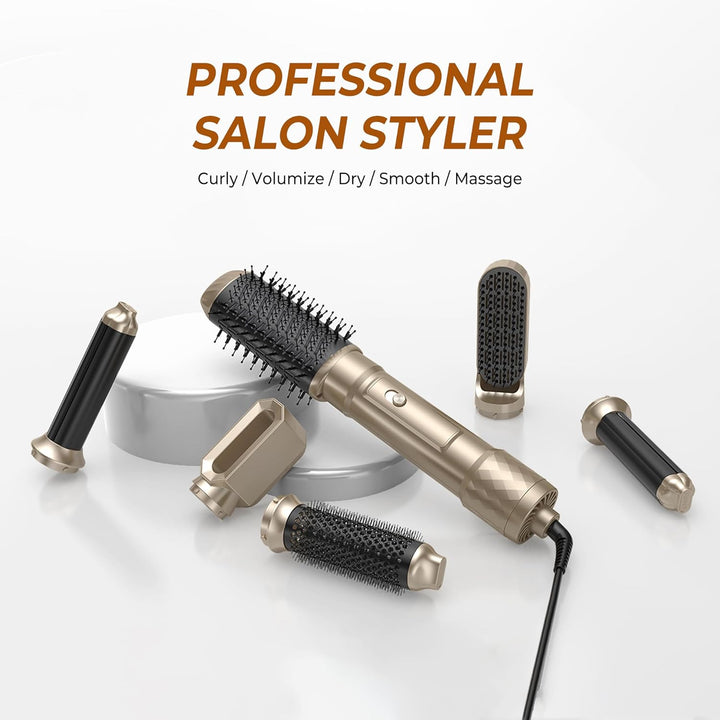 Airstyler Warmluftbürste Set für Alle Haartypen, Hair Styler set 6 in 1 mit Haartrockner Föhn,Luftst