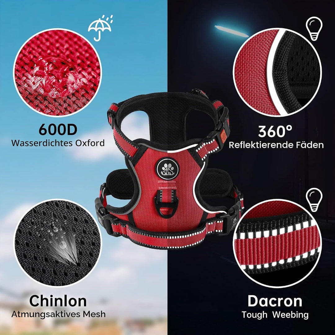 NESTROAD Hundegeschirr Kleine Hunde Rot, Anti Zug Geschirr Gepolstert Brustgeschirr für Kleine Hunde