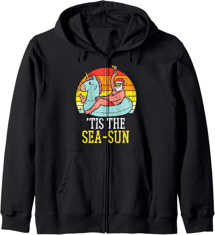 Tis The Sea Sun Santa Unicorn Float Summer Christmas In July Kapuzenjacke
