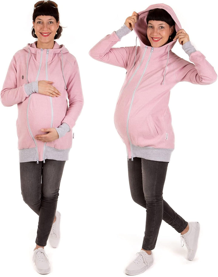 Viva la Mama 3in1 leichte Tragejacke für Mama und Baby, Umstandsjacke - CLEO XXL Rosa Fischgräte, XX