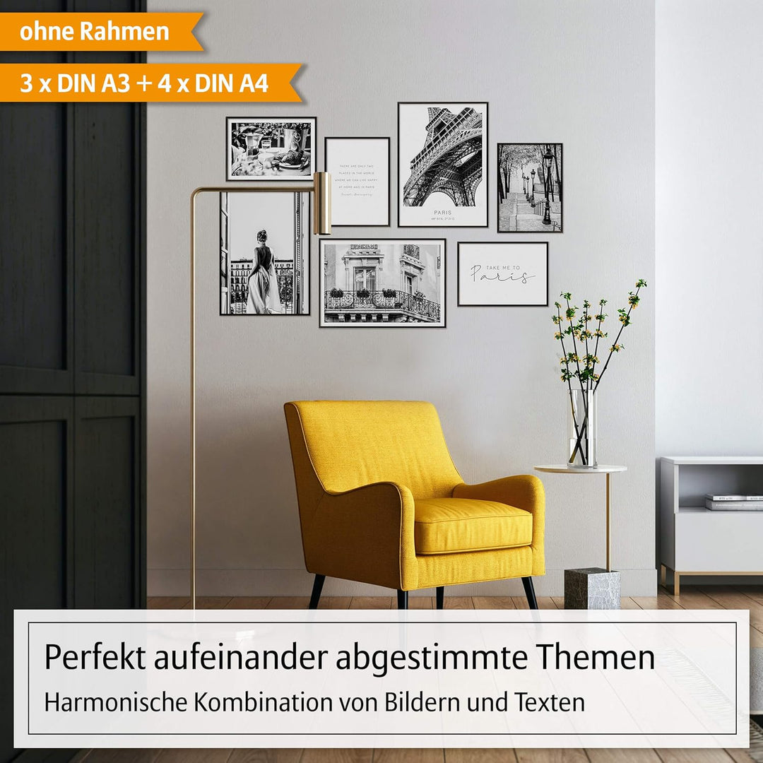 Hyggelig Home Premium Poster Set - 7 harmonische Bilder im Set - Eiffelturm Wand Deko - Set Paris- o