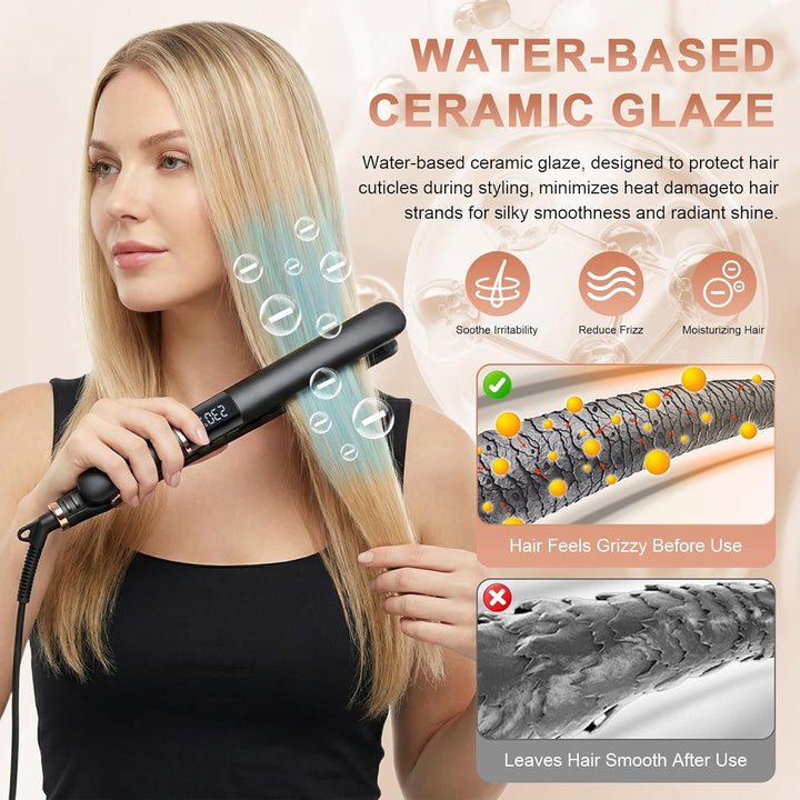 2 in 1 Glätteisen Locken und Glätten, Haarglätter mit LCD Display, 5 Temperaturstufen 150–230°C, Ext
