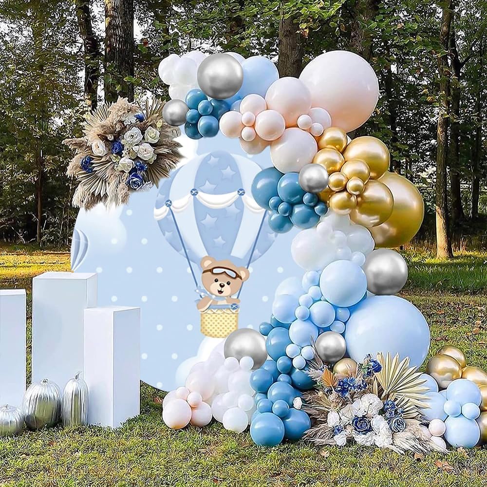 Renaiss 2.2m Heissluftballon Bär Runde Kulisse Blauer Himmel Wolken Baby Dusche Polyester Fotografie