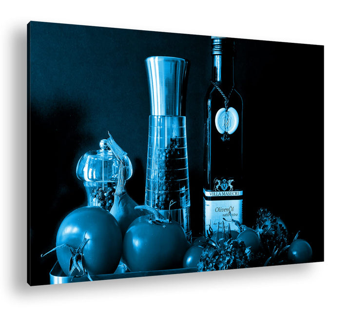 deyoli Dark Tablett mit gesunden Lebensmitteln Format 80x60 Effekt: Monocrome Blau als Leinwandbild,