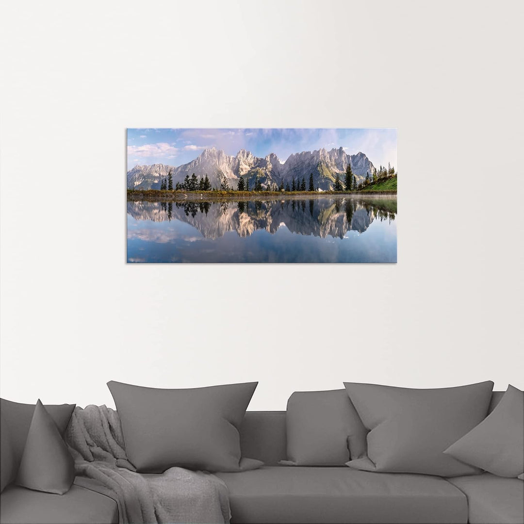 ARTland Wandbild Alu Verbundplatte für Innen &amp; Outdoor Bild 60x30 cm Landschaft Berge Alpen Bäume Se
