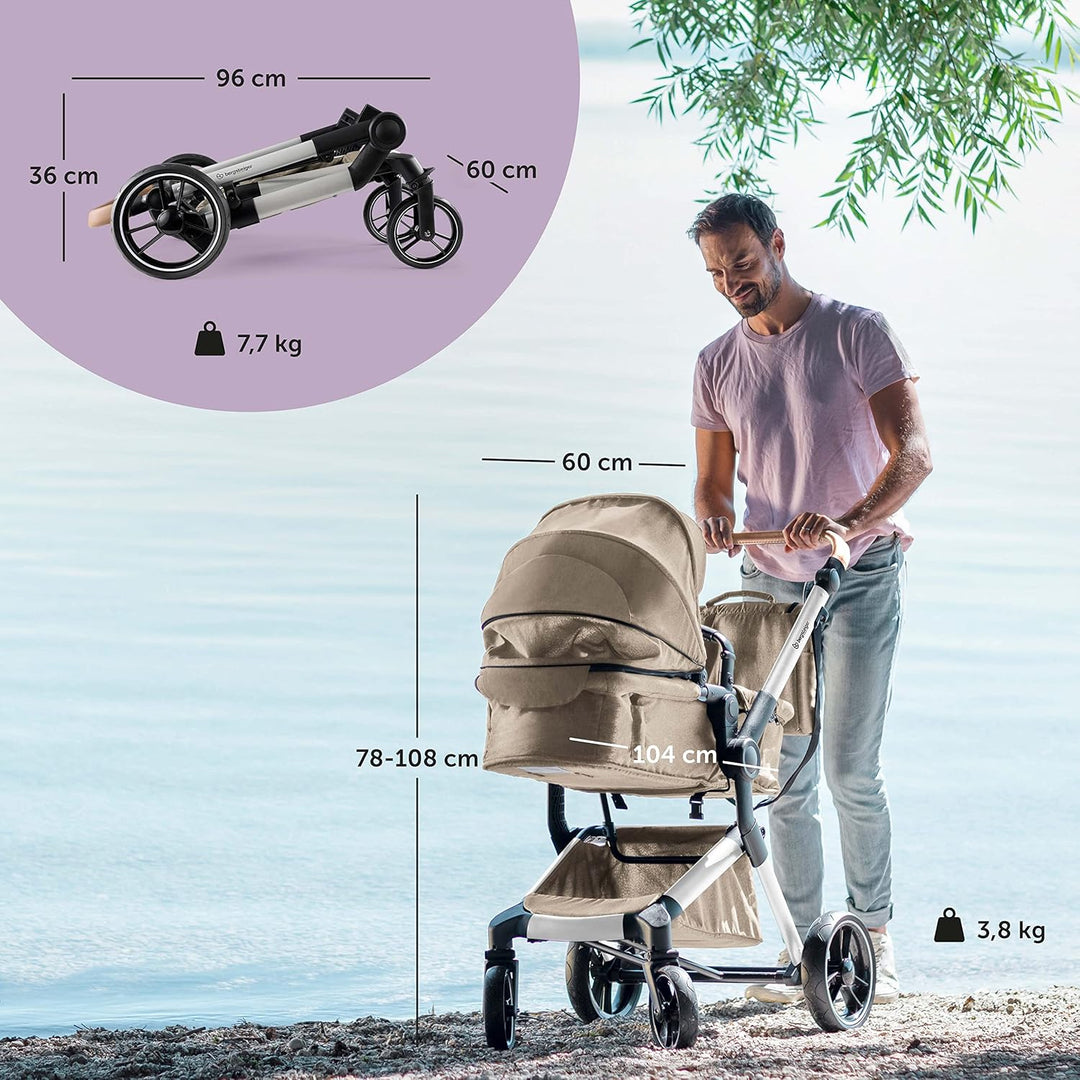 Bergsteiger Kinderwagen Lugo 3in1 | Kombikinderwagen Komplettset inkl. Zubehör - Babyschale, Buggy-A