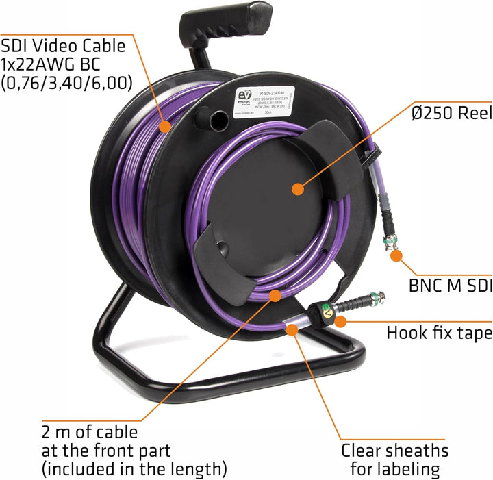 Video-Kabel 4K-UHD 6G-SDI (0,76/3,40/6,00) montiert auf Kabelhalter mit BNC 4K-UHD - Multifile Leite