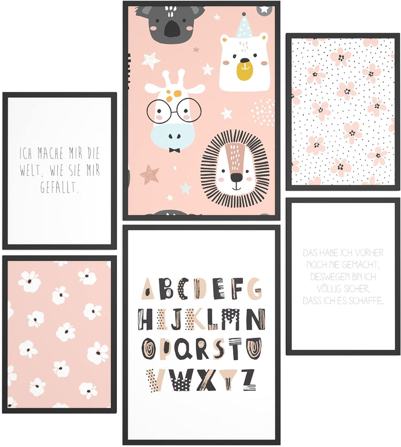 Papierschmiede® Bilder Kinderzimmer Kids Mood Poster Set ABC Rosa Tiere, Kinderzimmer Bilder Babyzim