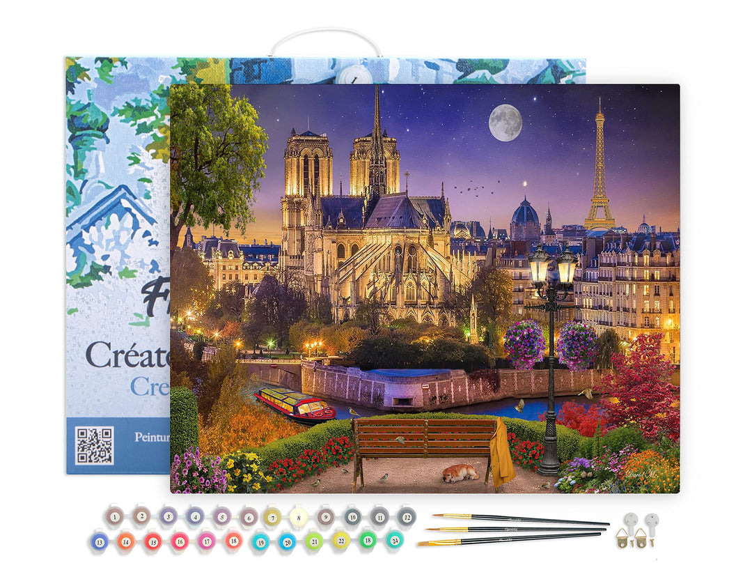 Figured'Art Malen Nach Zahlen Erwachsene Mit Rahmen Notre Dame unter den Sternen - Paint by Numbers
