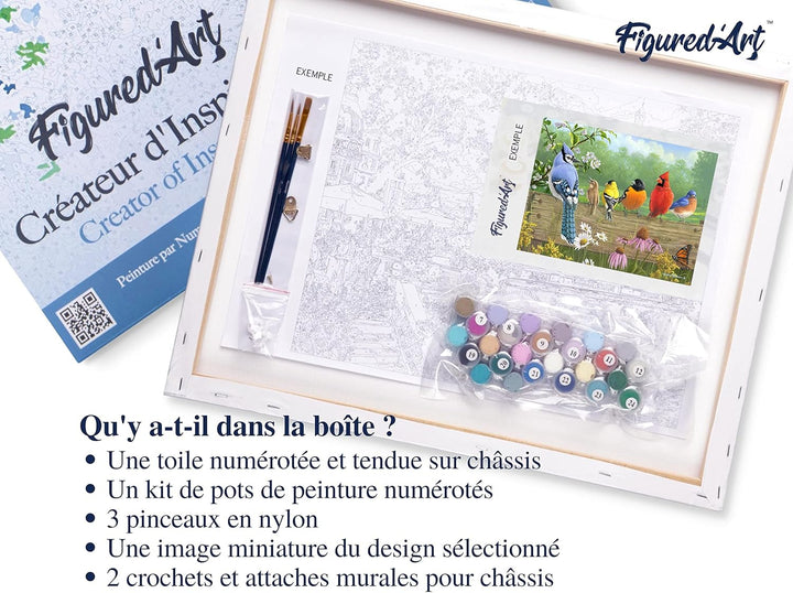 Figured'Art Malen Nach Zahlen Erwachsene Mit Rahmen Vögel am Zaun - Paint by Numbers Basteln DIY Bas