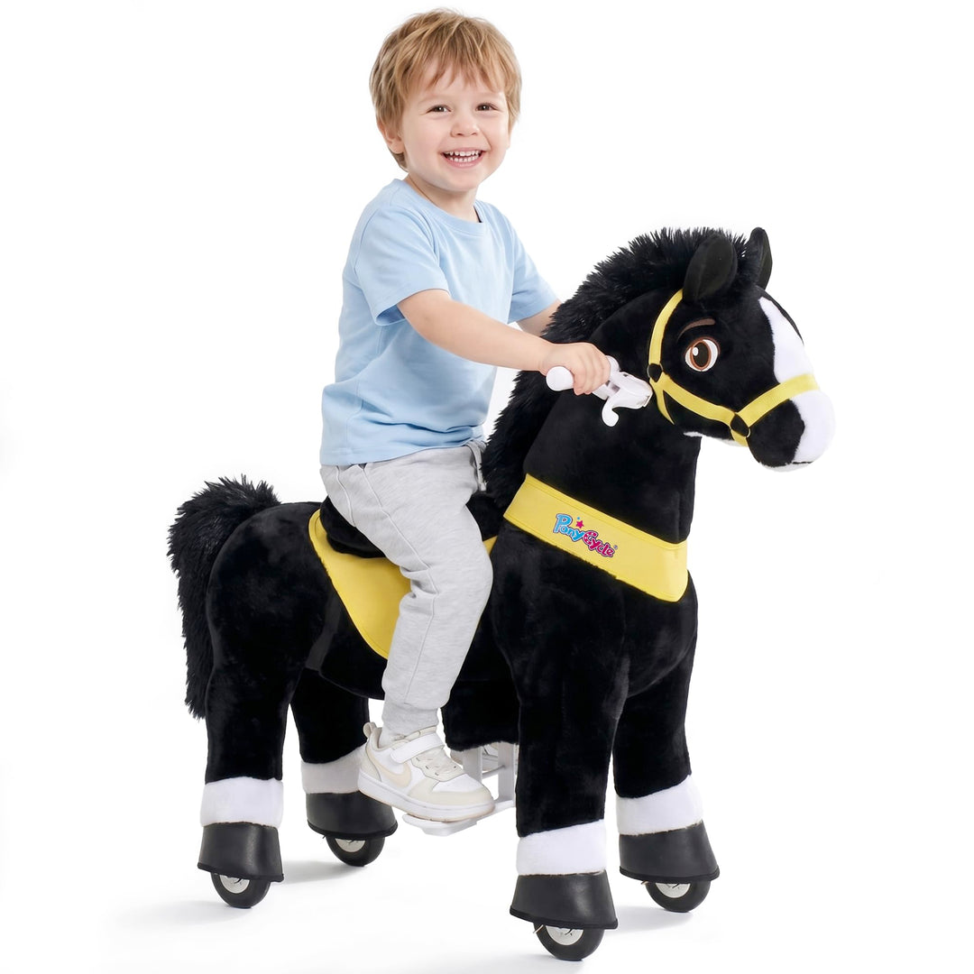 PonyCycle Spielpferd zum Draufsitzen, für Kinder 3–4 Jahre, 76cm Hoch, Reitpferd auf Rollen mit Hand