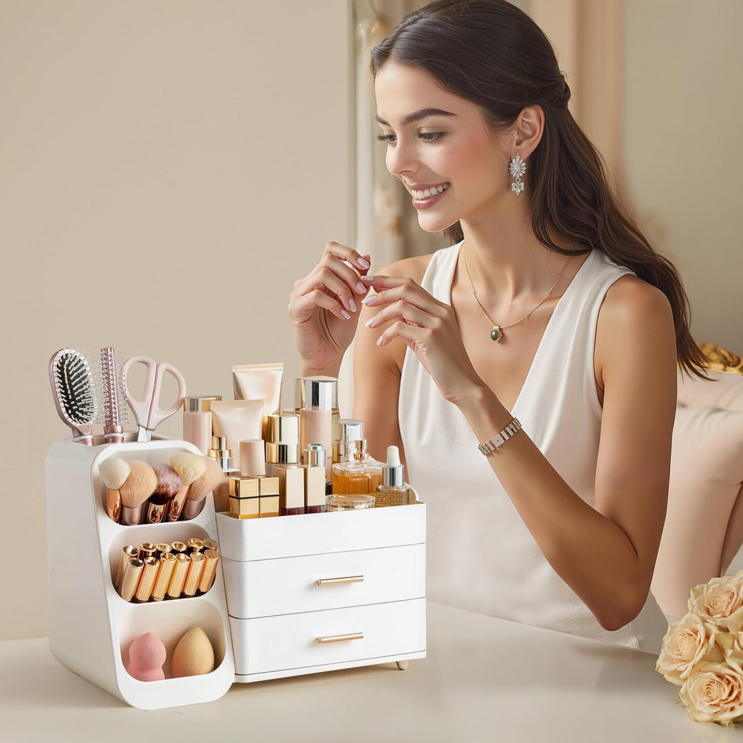 HBlife Makeup Kosmetik Organizer mit Schubladen, Pinsel Organizer, 3-in-1 Plastic Kosmetik Aufbewahr