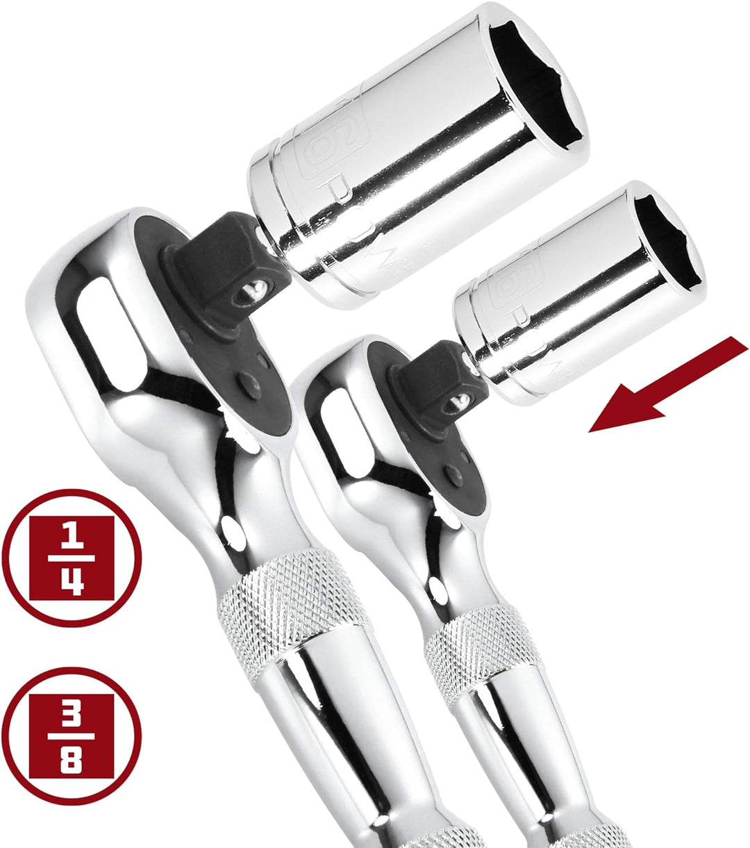 Powerbuilt 640927 1/4-Zoll und 3/8 Zoll Stubby Ratchet Set, 2-teilig