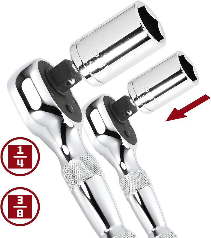 Powerbuilt 640927 1/4-Zoll und 3/8 Zoll Stubby Ratchet Set, 2-teilig