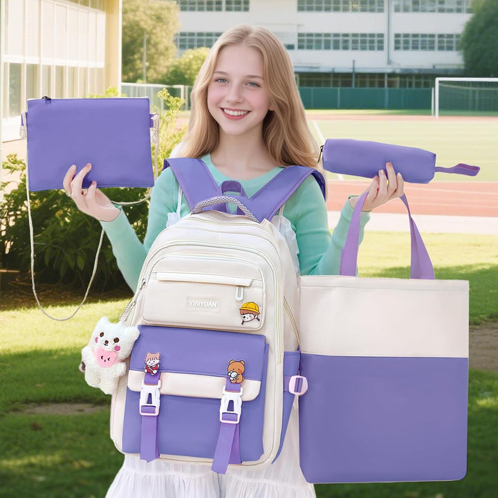 Tanou Schulranzen Mädchen 4-teilig, Schultasche Kinder Rucksack Schule Teenager 3.-7. Klasse, Stilvo