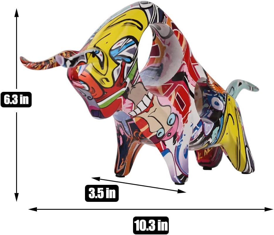 Graffiti-Bullen-Statue aus Kunstharz, Vollfarbige Stierfigur, Originalität, abstrakte Stier-Skulptur